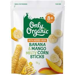 Only Organic Melty Corn Sticks Banana & Mango 15g