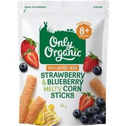 Only Organic Melty Corn Sticks Strawberry & Blueberry 15g