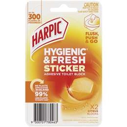 Harpic Hygenic & Fresh Sticker Adhesive Toilet Block Citrus 2 Pack