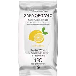 Saba Organics Multi Purpose Wipes Lemon Burst 120 Pack