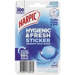 Harpic Hygenic & Fresh Sticker Adhesive Toilet Block Marine 2 Pack