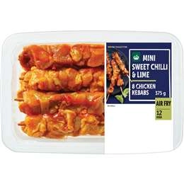 Woolworths 8 Mini Chicken Kebabs Sweet Chilli & Lime 375g