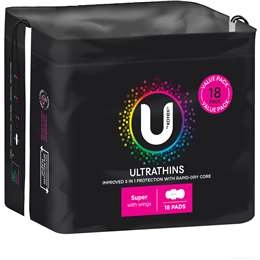 U By Kotex Ultrathin Pads Super With Wings Value 18 Pack