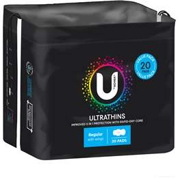 U By Kotex Ultrathin Pads Regular With Wings Value 20 Pack