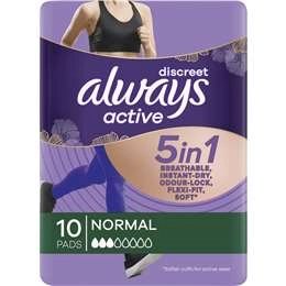 Always Discreet Active 5 In 1 Pads Normal  10 Pack