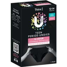 U By Kotex Thinx Teen Period Undies Full Brief Heavy Size 12-14 Each