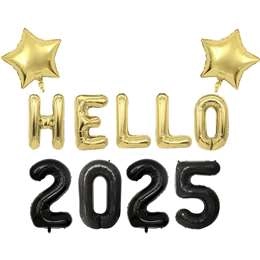 Whiz Pop Bang Hello 2025 New Year Foil Balloon Set Gold Each