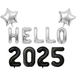 Whiz Pop Bang Hello 2025 New Year Foil Balloon Set Silver Each