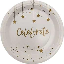 Whiz Pop Bang Happy New Year Celebrate 23cm Plates White 10 Pack