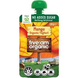 Five:am Organic Yoghurt No Added Sugar Mango 130g