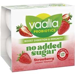 Vaalia Probiotics Yoghurt No Added Sugar Strawberry 150g X 4 Pack