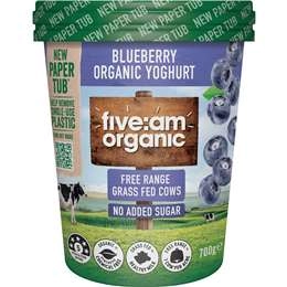 Five:am Organic No Added Sugar Yoghurt Blueberry 700g