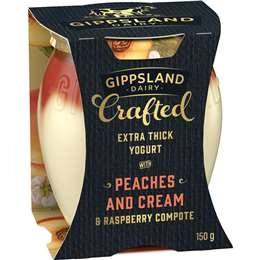 Gippsland Dairy Crafted Yoghurt With Peaches & Cream & Raspberry Compote 150g