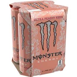 Monster Energy Drink Ultra Peachy Keen Cans 500ml X 4 Pack