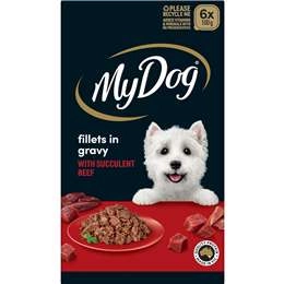 My Dog Fillets In Gravy With Succulent Beef Wet Dog Food 6 Packx100g