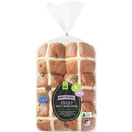 Woolworths Indulgent Brioche Fruit Hot Cross Buns 6 Pack