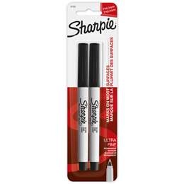 Sharpie Permanent Marker Pens Ultra Fine, Black 2 Pack