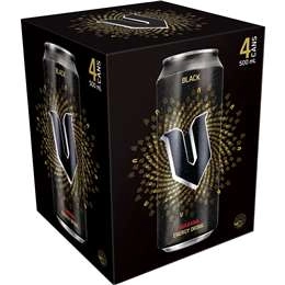 V Black Energy Drink Cans  500ml X 4 Pack