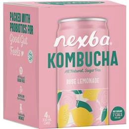 Nexba Kombucha Rose Lemonade Drink Cans 330ml X 4 Pack