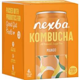 Nexba Kombucha Mango Drink Cans 330ml X 4 Pack