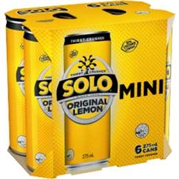 Solo Original Lemon Soft Drink Mini Cans 275ml X 6 Pack