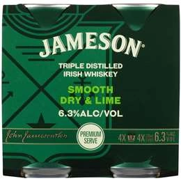 Jameson Dry & Lime Cans 4x375ml Pack