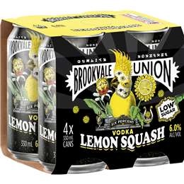 Brookvale Union Vodka Lemon Squash Cans 330ml X 4 Pack