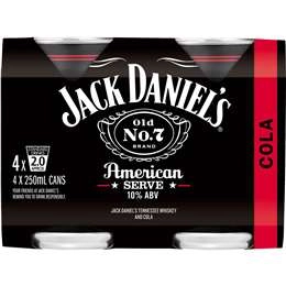 Jack Daniel's American Serve & Cola Cans 4x250ml