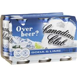 Canadian Club Soda & Lime Cans 375ml X 6 Pack