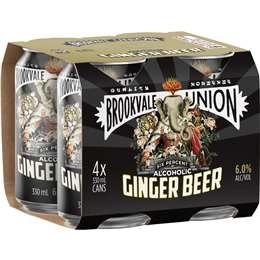 Brookvale Union Alcoholic Ginger Beer 6% Cans 330ml X 4 Pack