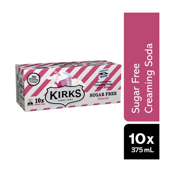 Kirks Sugar Free Creaming Soda Soft Drink 10x375mL 10 pack