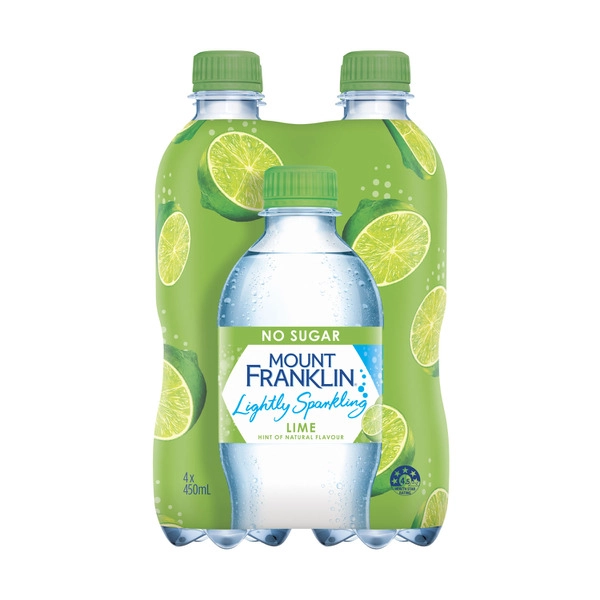 Mount Franklin Lightly Sparkling WaterLime Multipack Bottles 4 x 450mL 4 pack