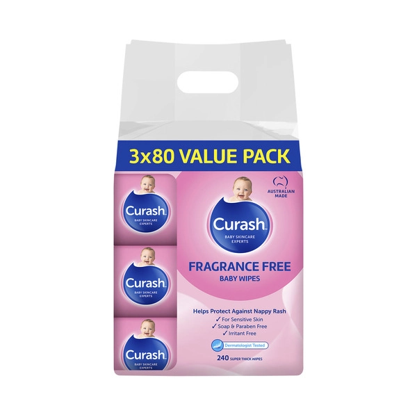 Curash Fragrance Free Sensitive Skin Baby Wipes 240 Pack