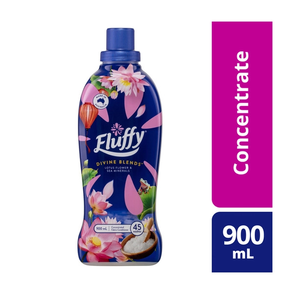 Fluffy Concentrate Liquid Fabric Softener Conditioner Divine Blends Lotus Flower & Sea Minerals 900mL