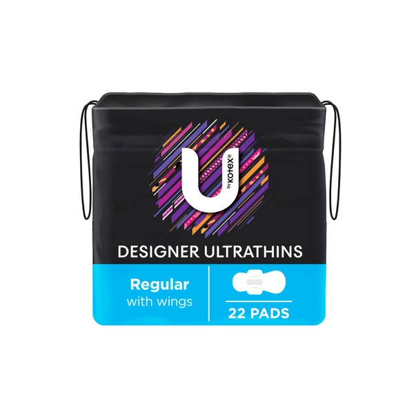 U by Kotex Designer Ultrathin Pads Regular with Wings 22 pack