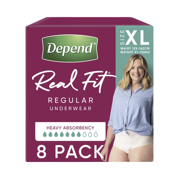 Depend Real Fit Incontinence Underwear Regular Women Extra Large 8 pack