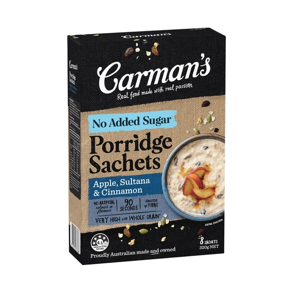 Carman's Porridge Sachets Apple Sultana & Cinnamon 8 Pack 320g