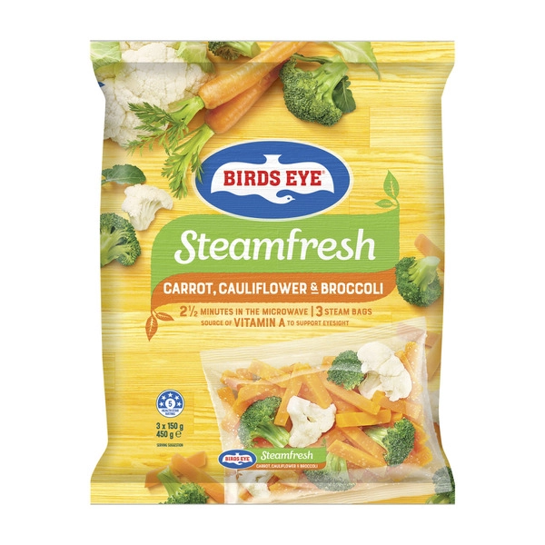 Birds Eye Frozen Steam Fresh Carrot Cauliflower & Broccoli Mix 3 pack 450g