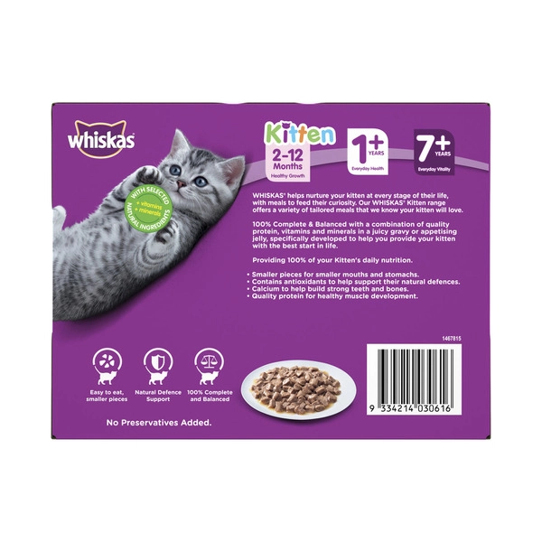 Whiskas Kitten Wet Cat Food With Chicken Favourites In Gravy Pouches 12x85g 12 pack