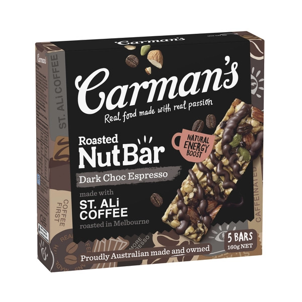 Carman's Dark Choc Espresso Nut Bar 5 pack 160g