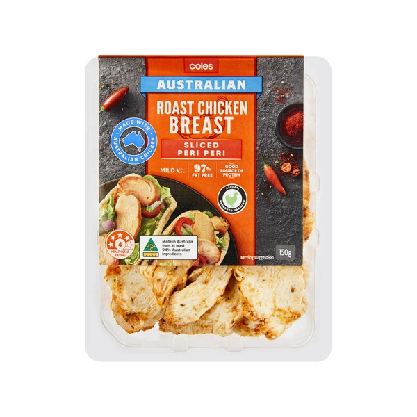 Coles COLES SLICED PERI PERI ROAST CHICKEN BREAST 150G 