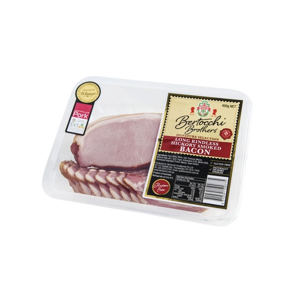 Bertocchi Long Rindless Hickory Smoked Bacon 400g