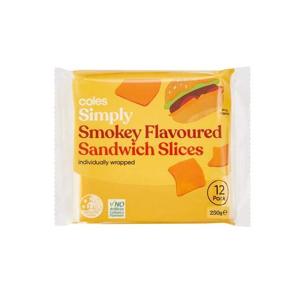 Coles Simply Smokey Flavoured Sandwich Slices 12 Pack 250g