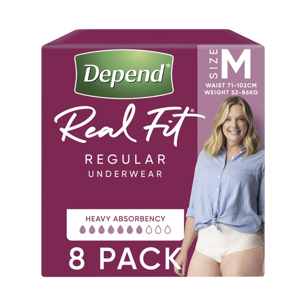 Depend Real Fit Incontinence Underwear Regular Women Medium 8 pack