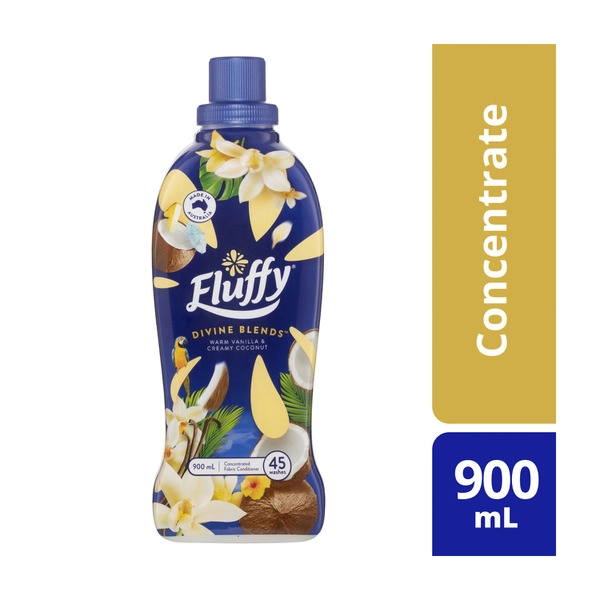 Fluffy Concentrate Liquid Fabric Softener Conditioner Divine Blends Warm Vanilla & Creamy Coconut 900mL