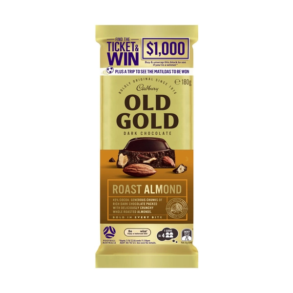 Cadbury Old Gold Roast Almond Dark Chocolate Block 180g