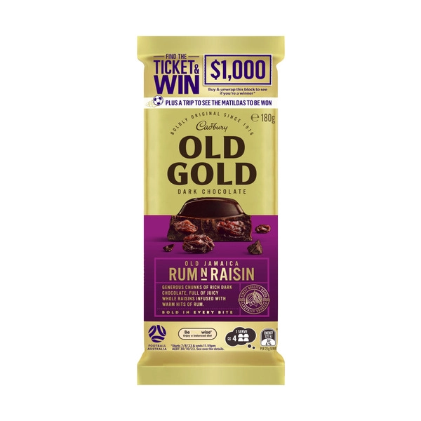 Cadbury Old Gold Jamaica CADBURY OLD GOLD JAMAICA RUM N RAISIN DARK CHOCOLATE BLOCK:.:180 GRAM 