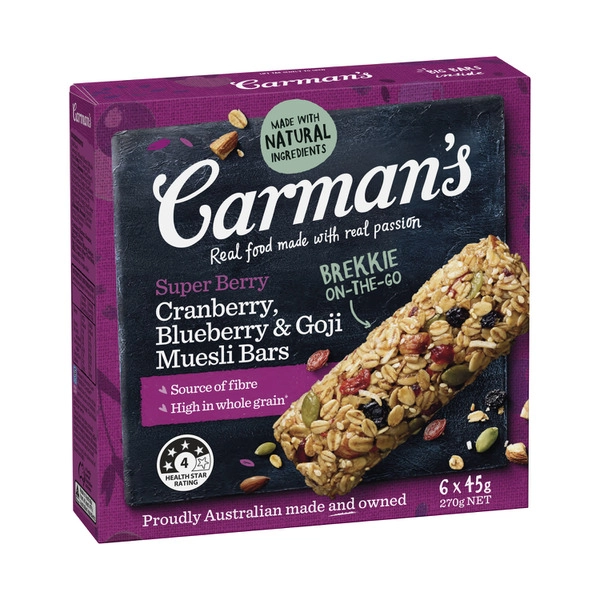 Carman's Cranberry, Blueberry & Goji Super Berry Muesli Bars 6 pack 270g