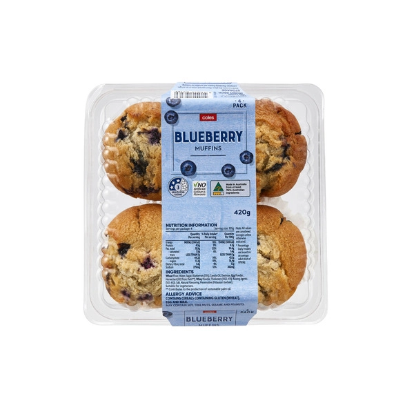 Coles Blueberry Muffins 4 pack 420g