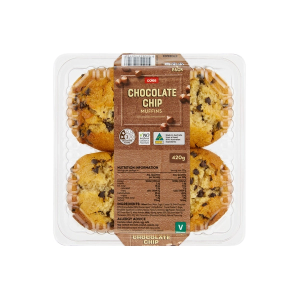 Coles Chocolate Chip Muffins 4 Pack 420g